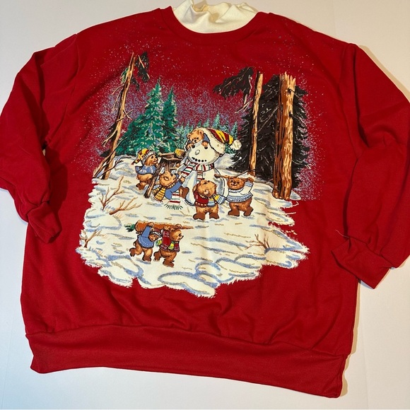 Vintage 90s NutCracker Christmas Teddy Bear Sweatshirt Kitschy Glitter - Picture 1 of 7